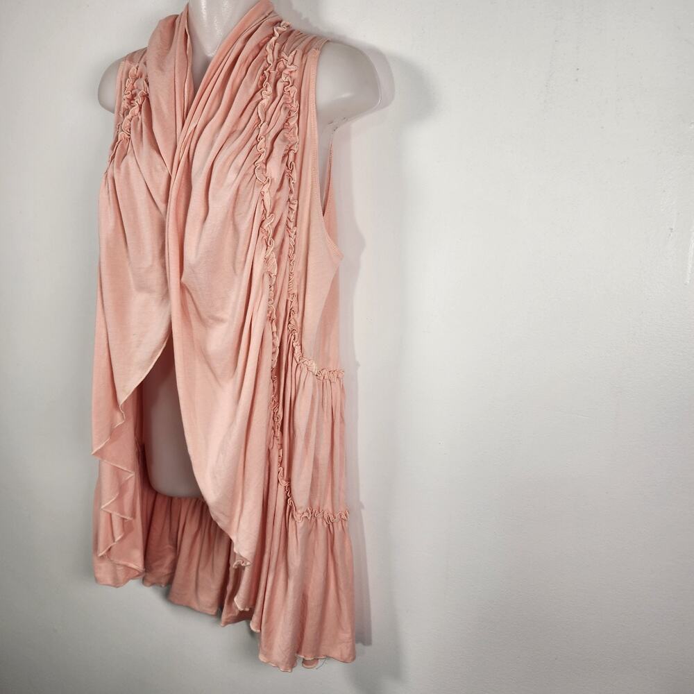 Cable & Gauge Women Peach Sleeveless Open Cardigan Vest Ruffle Cascading Size XL - Picture 5 of 12